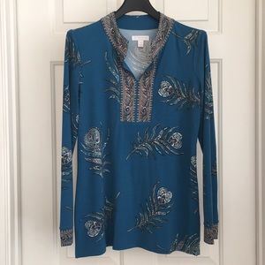 Charter Club Women’s Top Petite S Blue Long Sleeves Blouse